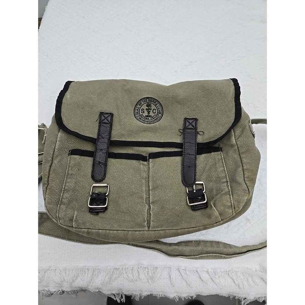 Sierra Club Green Canvas Crossbody Bag Black Trim & Logo-Messenger Bag FRAYING